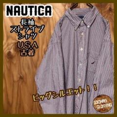ノーティカ ストライプ ボタンダウン シャツ USA古着 90s レッド ブルー