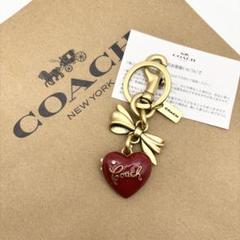 【COACH☆新品】ボウ ハート ロケット バッグ チャーム！ブラス ルビー！ COACH☆新品】ボウ ハート ロケット☆バッグ チャーム☆ブラス