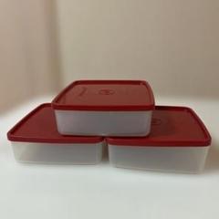 タッパーウエア株式会社。食品保存容器セット 透明ボディ 赤い蓋
