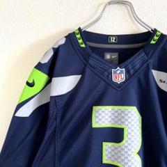 used NIKEゲームシャツ NFL ネイビー グリーン 刺繍 ロゴ 古着