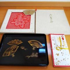 慶事用漆塗りお盆 広蓋家紋渡邊星渡辺渡邉漆器帛紗絹 ふくさ風呂敷