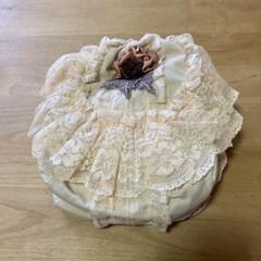 レース装飾　ベージュ系カラーの巾着ポーチ　送料込