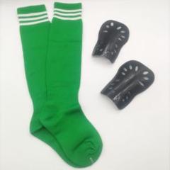 【2点セット】　緑×白　ジュニア　サッカーソックス　＆　レガース　キッズ　緑