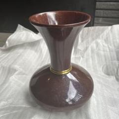 ダークブラウン 陶器 フラスコ型花瓶