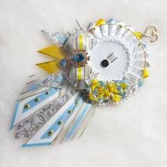 ハンドメイド ロゼット 痛ロゼット しろ 水色 黄色