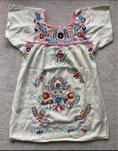 【3-4歳サイズ③】キッズ メキシカン刺繍 ワンピース 白 コットン 生成りのサムネイル
