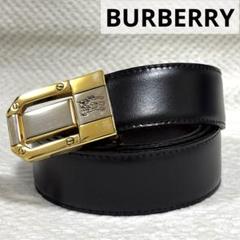 極美品 VINTAGE BURBERRY レザーベルト ホースロゴ ブラック