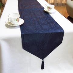 テーブルランナー 32×180cm はっ水加工 ジャガード ネイビー 紺