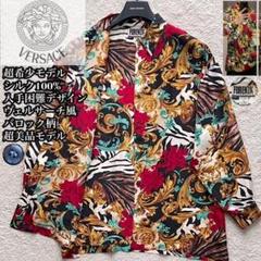 ✨超レア✨長袖シャツ シルク100 総柄 バロック柄 花柄 古着 男女兼用 XL