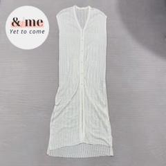 美品　Stola. ストラ　透かし編みロングニットジレ　フレンチスリーブ　F