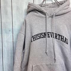 thisisneverthat ネバザ ビッグロゴ 刺繍 パーカー グレー M