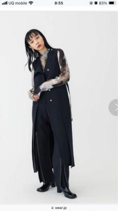 UNITED TOKYO カッティングメッシュベスト ロングジレ ベルト付き 黒 UNITED TOKYO ベスト ジレ バックロングラインニットベスト
