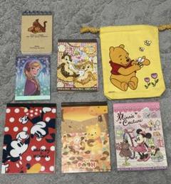 ディズニー メモ帳 6冊＆コップ袋 アナ雪 ミニー チップとデール プーさん