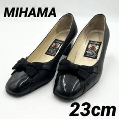 美品】MIHAMA ローファー（23.5）リボンパテントレザー日本製茶