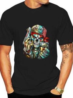 新品【黒色-4XL】スカル柄ストリート柄Ｔ