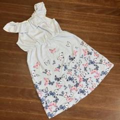 H&M134/140蝶プリント オフショルダー ワンピース美品！