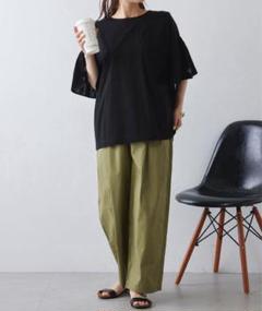PUAL CE CIN ワンポイントプリントシルケット袖フリルTシャツ