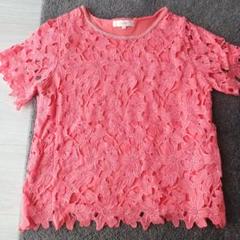 grove　濃いめのピンク　半袖　レース　Msize　可愛い