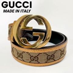 グッチ G金具 インターロッキング レザー ベルト オールド ブラウン ゴールド 美品✨ グッチ ベルト インターロッキング GGキャンバス レザー