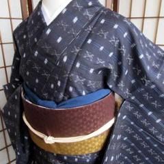 琉球絣 真綿紬 単衣 しつけ付き 紺