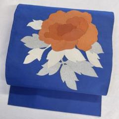 付け帯　作り帯　正絹　銀糸　牡丹　ブルー　花模様　着物　062t
