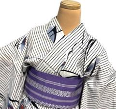 《5K41》浴衣 綿 単衣 白 紺 グレー 対象身長～159㎝ 送料無料