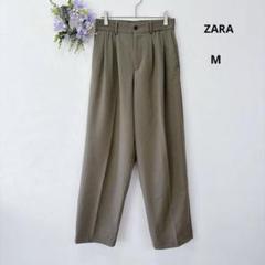 ZARA タックワイド スラックス M ウエストゴム ハイウエスト ストレート