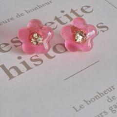 ハンドメイド お花の推し色ピアス ピンク レジン スタッド 一粒
