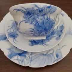 明治工芸 加藤五輔 美濃焼 染付 カップ＆ソーサー 輸出品 里帰り