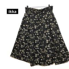 （イッカ）ikka 花柄タックフレアロングスカート　Lサイズ　ギャザーウエスト