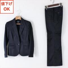 02 イネド パンツ&スカートスーツ 9 黒に近い濃紺 M tqe 春夏★美品★