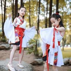 子供用ダンス衣装4点セットサイズ100cm 和風中国風よさこい衣装　舞台用　赤白