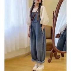 デニムレースゆったりセットアップ✨可愛いオーバーオールでお出かけに最適!