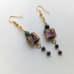 緑水晶×キラキラスクエアピアス☆ハンドメイド天然石パワーストーン