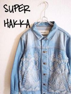 美品　SUPER HAKKA ダメージデニムジャケット ライトオンスデニム スカラップブロッサムヴァイン刺繍デニム