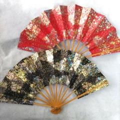 高級扇 13 未使用 美品 赤黒ダイヤ箔2本セット 約27cm 工芸品
