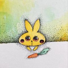 ほっこりうさぎの点描アート｜ミニキャンバス＆木製イーゼル付き【手描き原画】