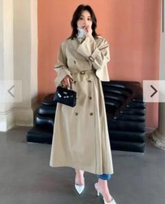JENNE ベージュ ロングコート ウエストリボン DLARGE.JPG