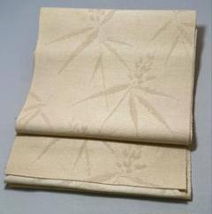 [美品] 夏帯　名古屋帯　洗える　練色　笹　単　小紋　紬　洒落帯　カジュアル