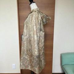 着物リメイク　大島紬からマフラーカラーの一重コート　フリーサイズ 着物リメイク 青の菊模様大島紬ノーカラーコート スプリング