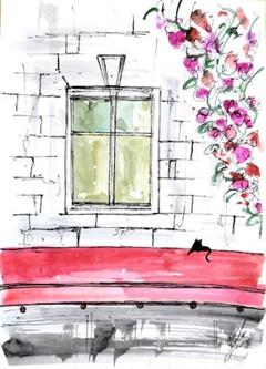 原画#3271 雨　花　パリ　フランス　水彩画　ドローイング　インテリア　アート 原画#2146 花パリフランス雨水彩画ドローイングインテリアアート