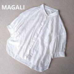 MAGALI マガ■コットン バンドカラー 半袖ブラウス シャドウチェック