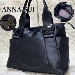 ANNA SUI ナイロン バタフライ バラ 柄 ブラック ハンドバッグ ANNA SUI アナスイ ミニトートバッグ 良好 ブラック ナイロン