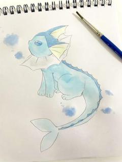 シャワーズ 手描きイラスト 水彩 ファンアート