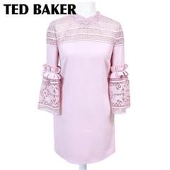 美品】TED BAKER 長袖ワンピース 0 肩・袖先レース ピンク