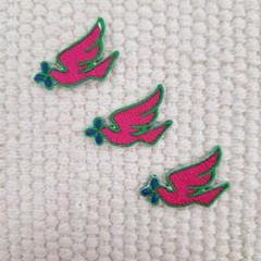 刺繡ワッペン　クローバー　バード　ピンク　ラストプチ3枚セット