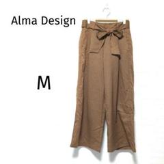 アルマデザイン　ワイドパンツ　ワンタック　リボン　ウエスト後ろゴム　楽ちん　M