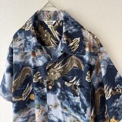 PATINA VINTAGE アロハシャツ 開襟シャツ 龍 松 ブルー