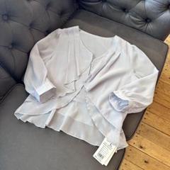 N19364 新品 ボレロ グレー シフォン L 羽織 ドレープ フリル