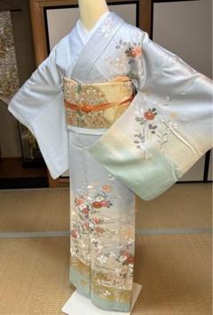 502mh53●最高級 訪問着 灰桜色 優美な唐花文様 銀駒刺繍 金銀彩●美品 502mh53○最高級 訪問着 灰桜色 優美な唐花文様 銀駒刺繍 金銀彩